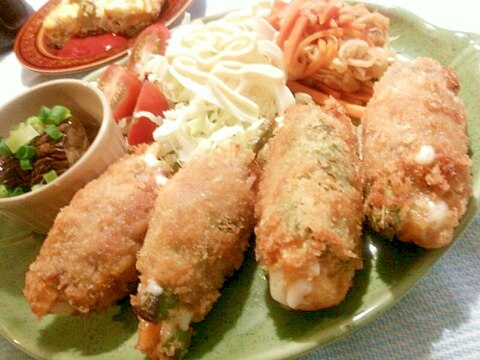 豚肉の野菜巻きロールフライ★いんげんやにんじんで★